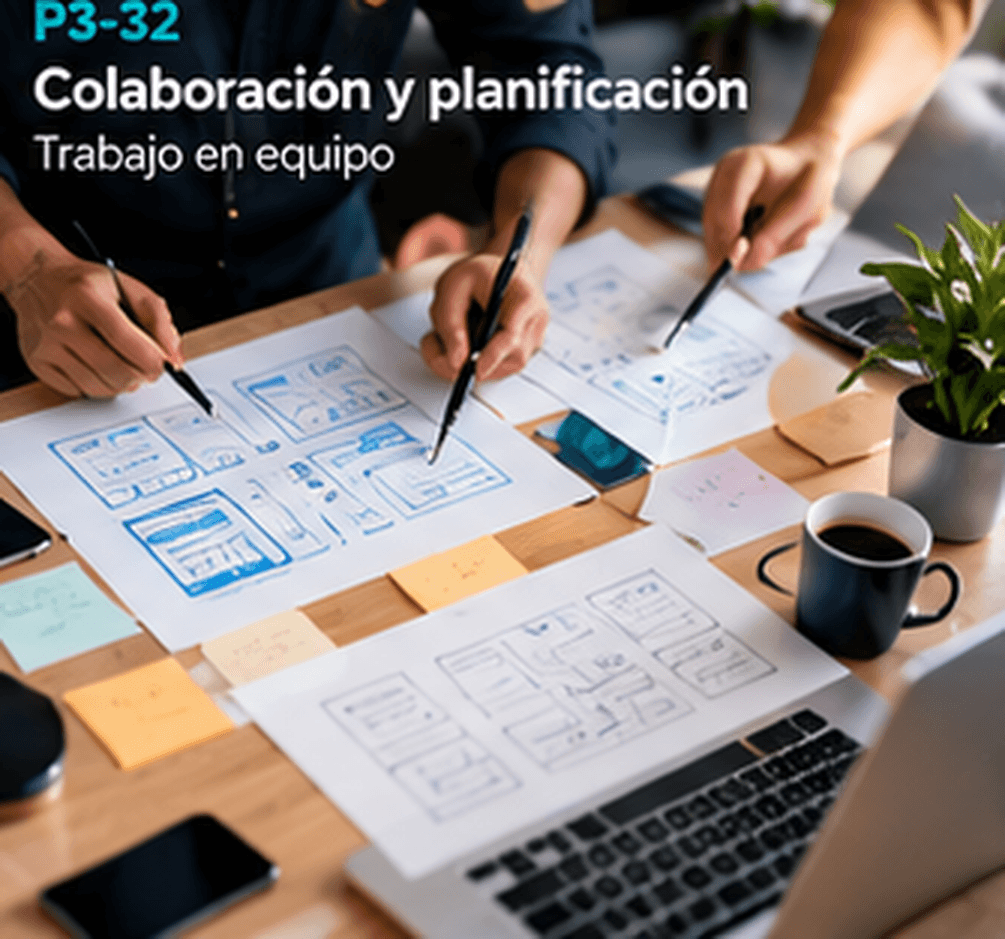 Equipo planificando una solución digital sobre una mesa de trabajo